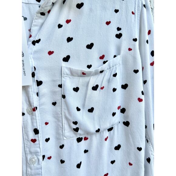 Rails Rocsi Heart Print Long Sleeve Curved Hem Button Down Shirt Top Women's XS - Picture 5 of 7